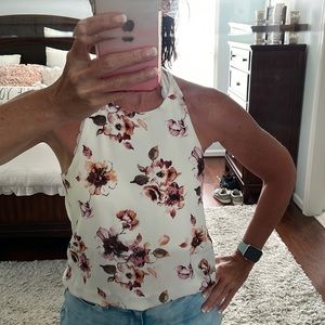 Forever 21 Cream Colored Halter Tank with Plum Flowers Size S